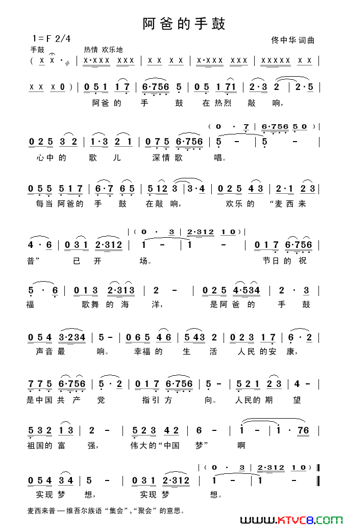 阿爸的手鼓简谱-1