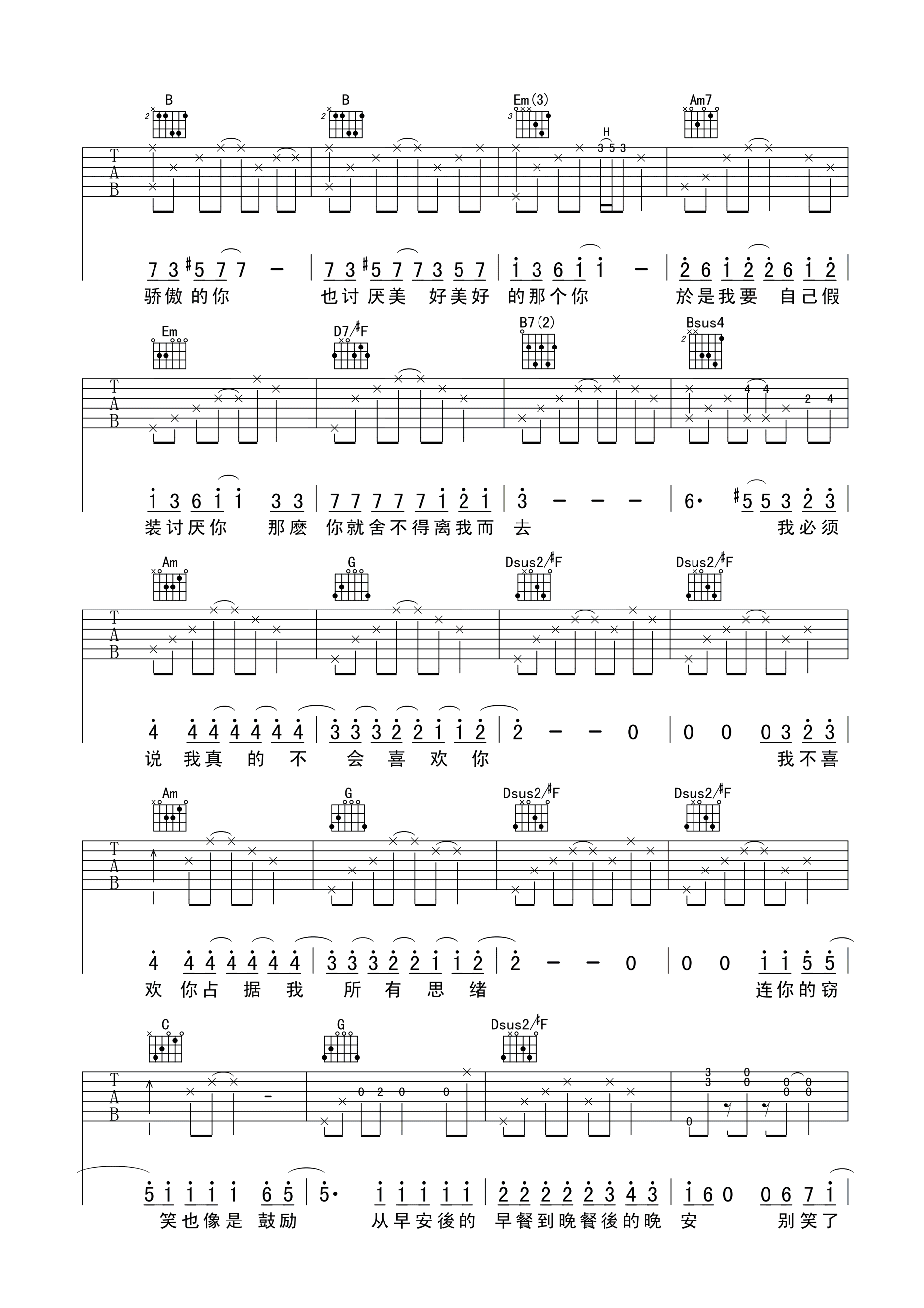 我不会喜欢你吉他谱-2