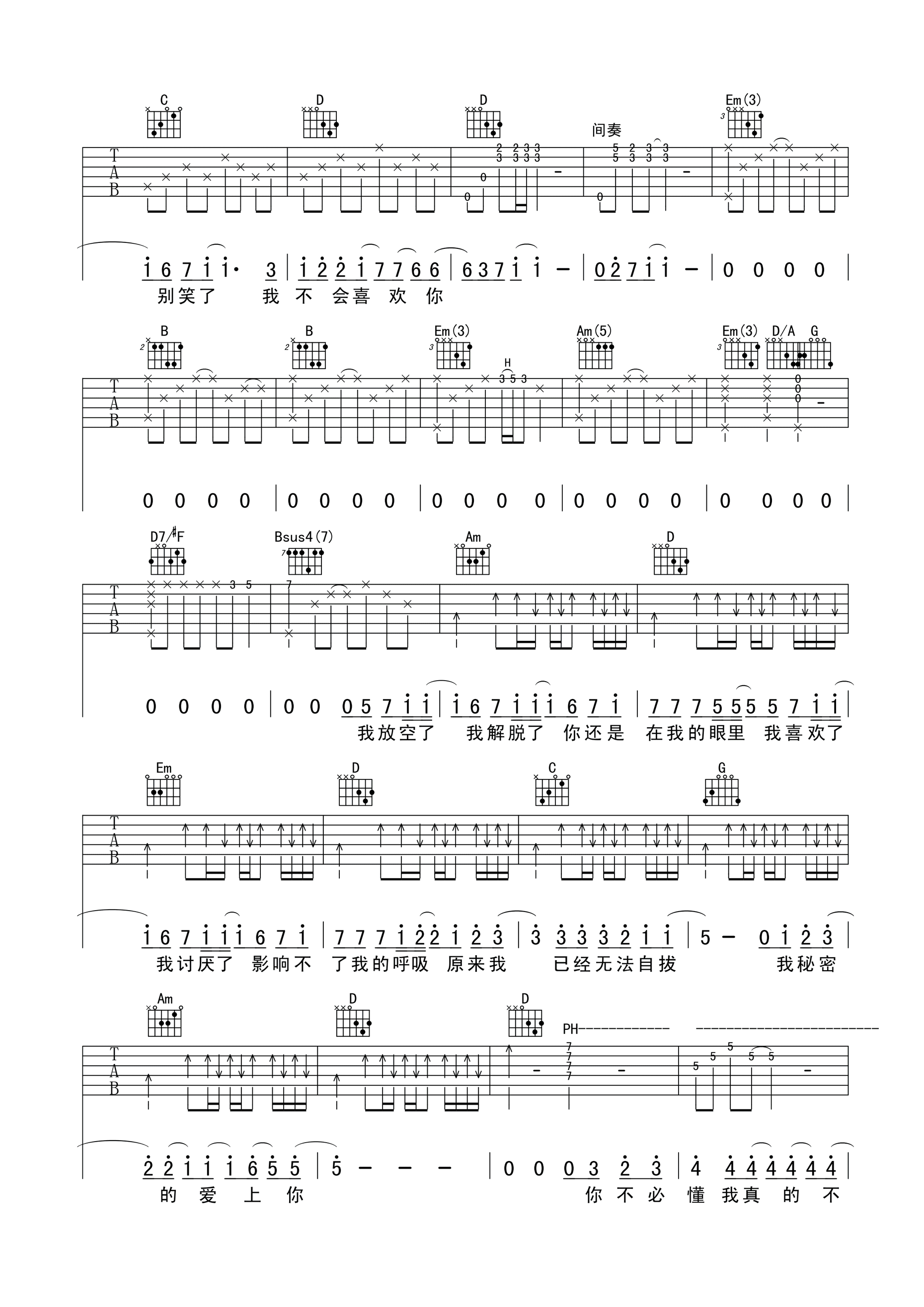 我不会喜欢你吉他谱-3