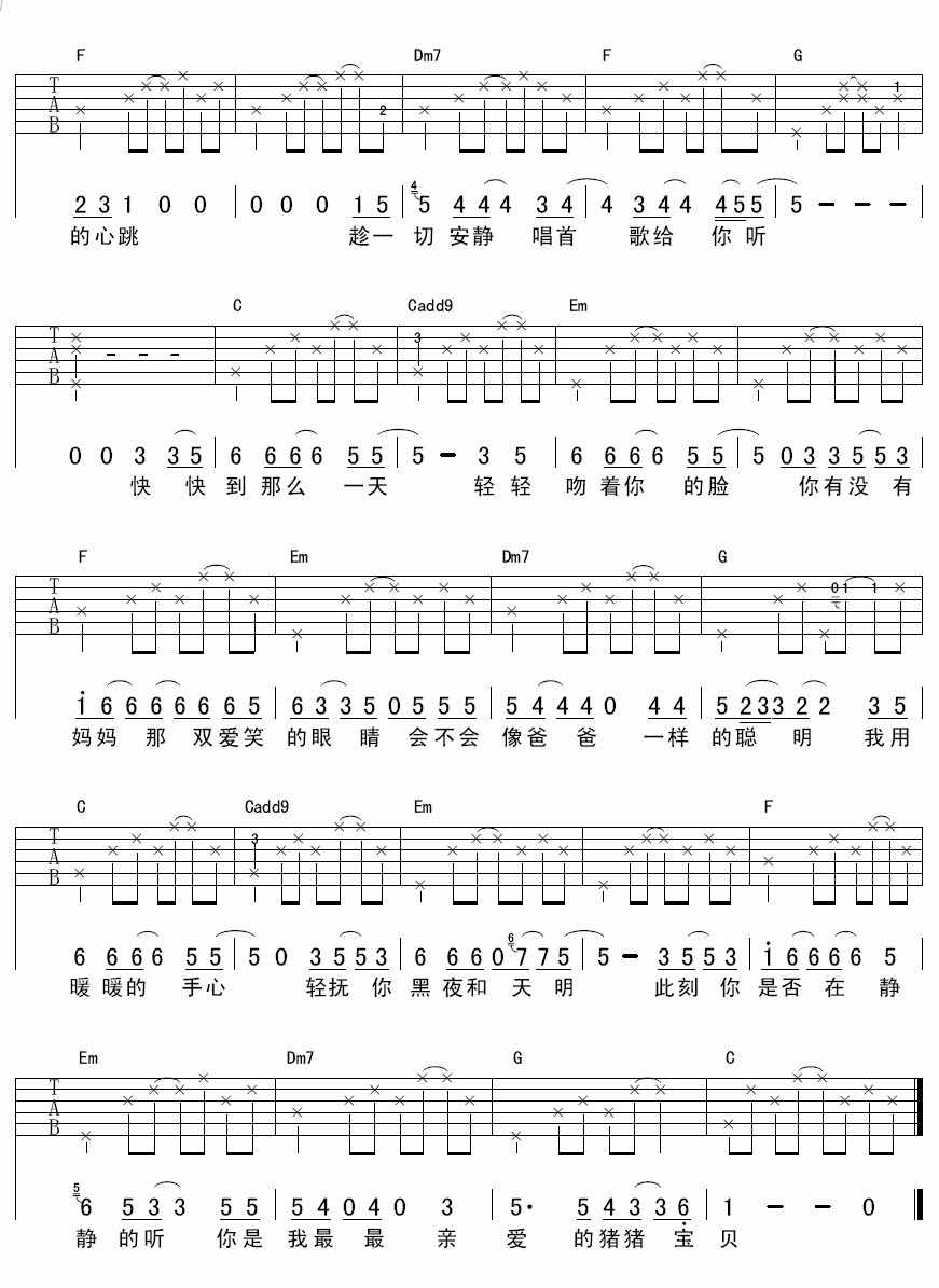 猪猪宝贝吉他谱-2