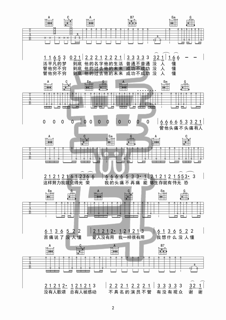 谢谢侬吉他谱-2
