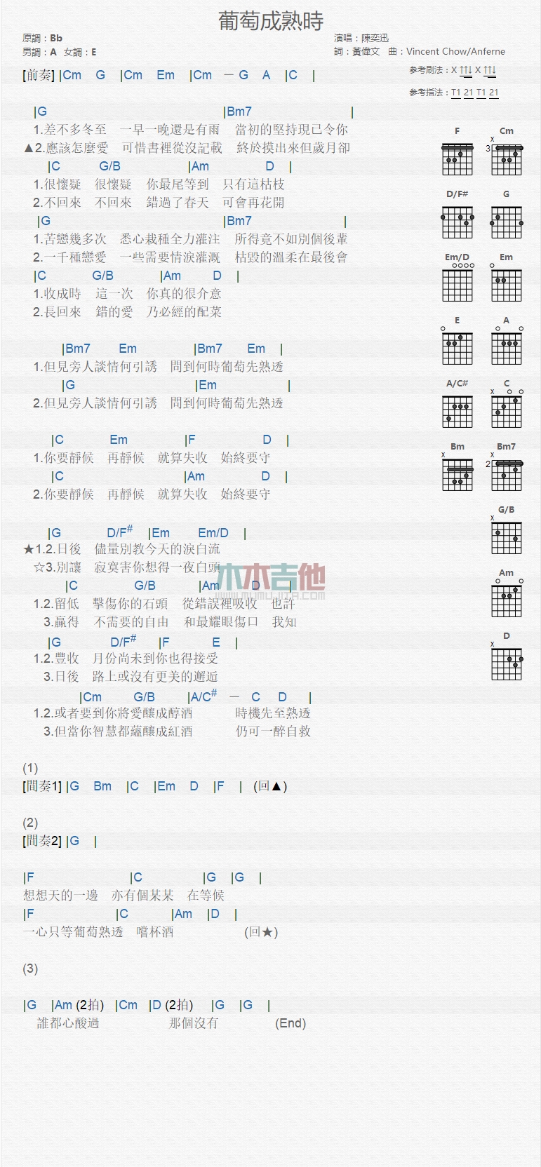 葡萄成熟时吉他谱-1