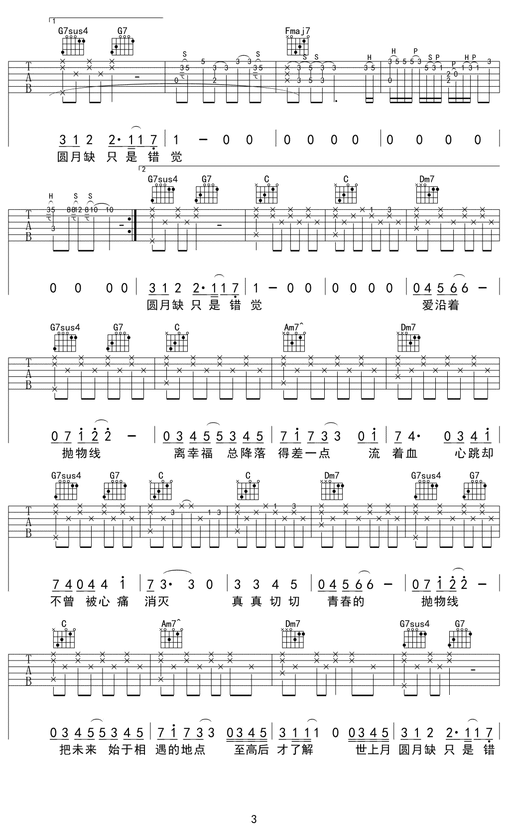 抛物线吉他谱-3