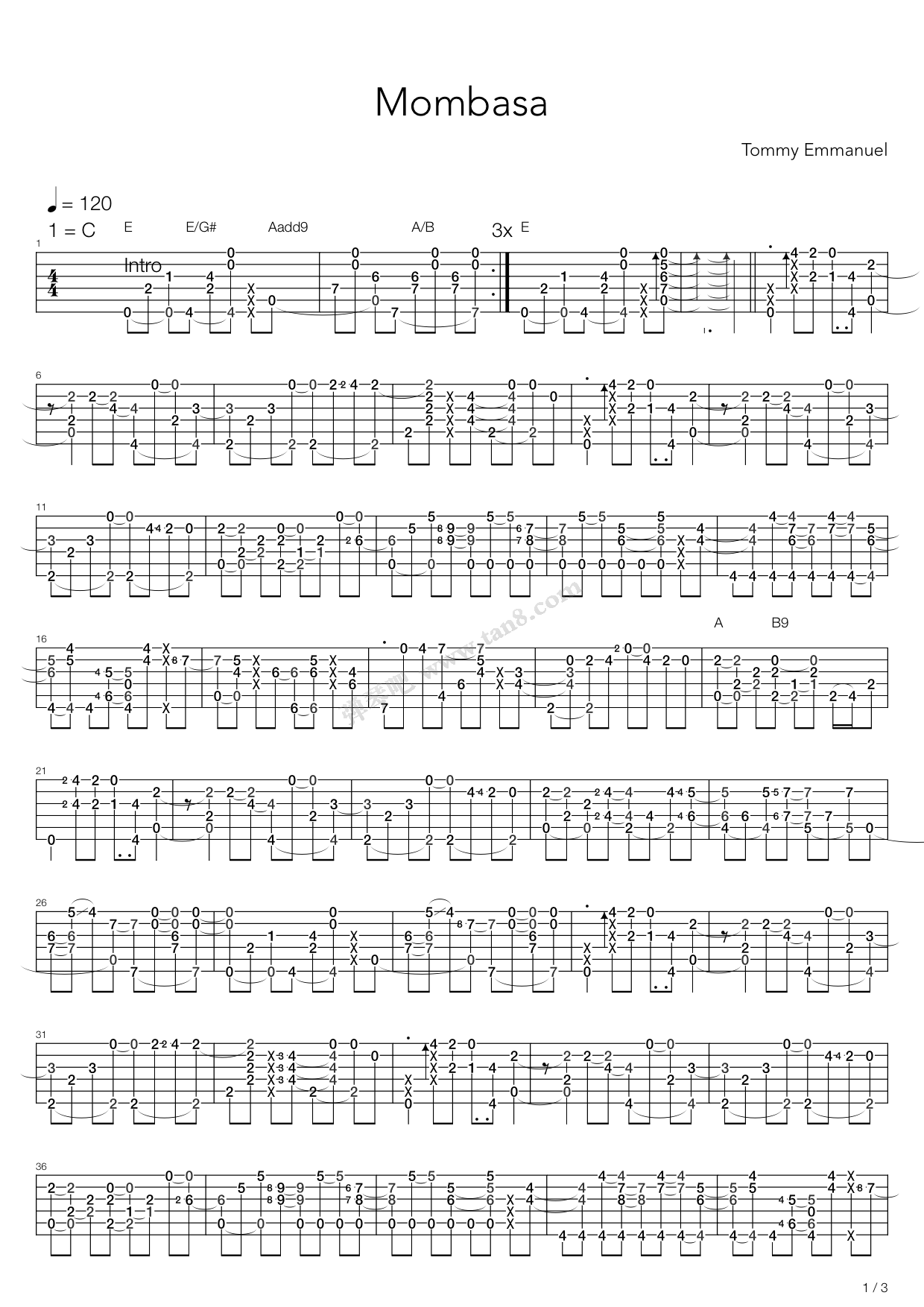 mombasa吉他谱-1