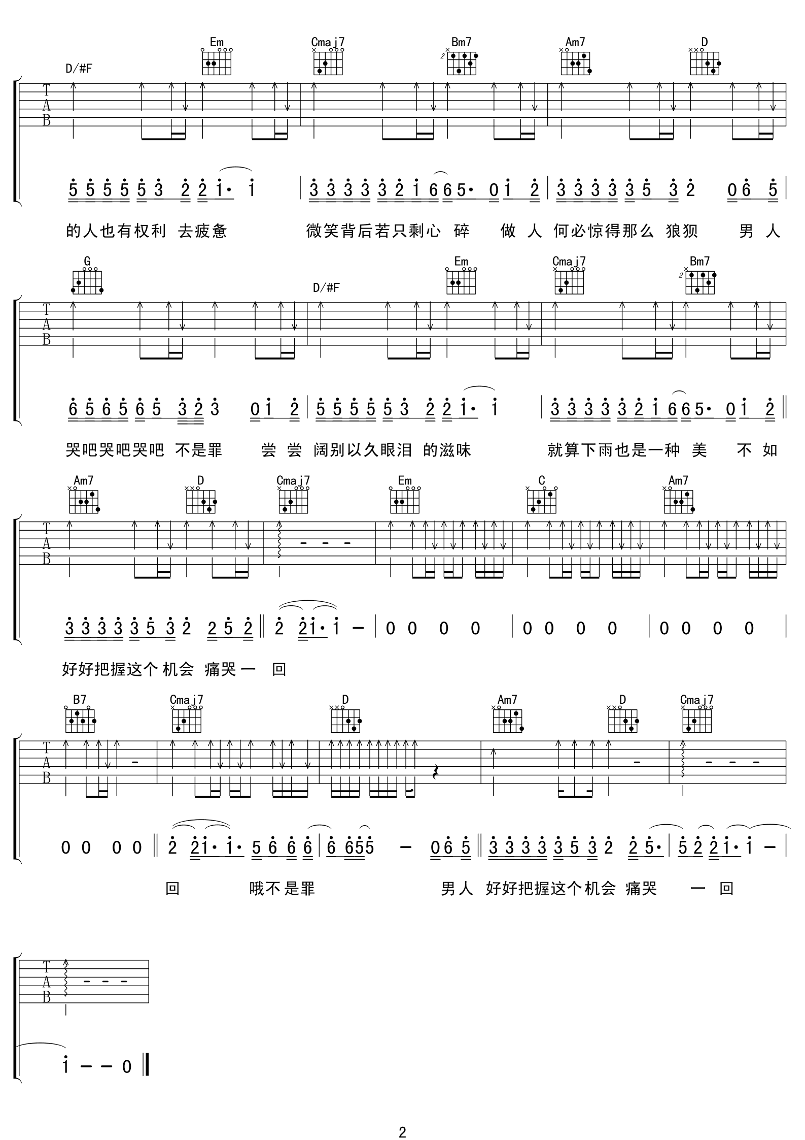 男人哭吧不是罪吉他谱-2