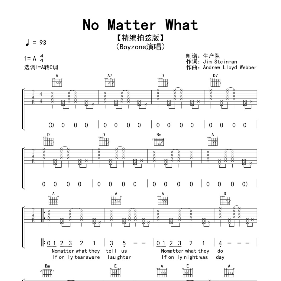 No Matter What吉他谱