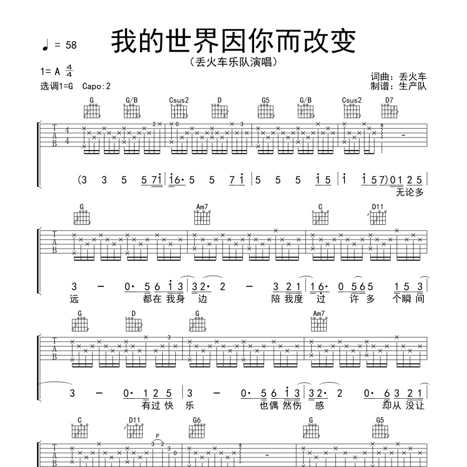 我的世界因你而改变吉他谱