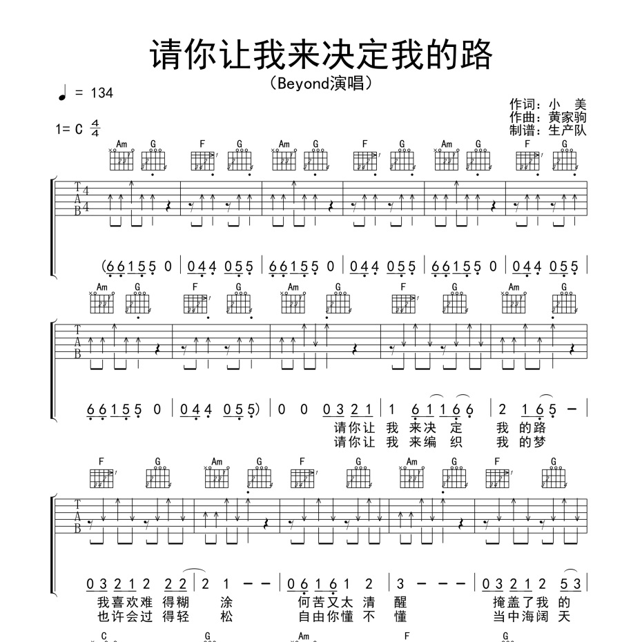 请你让我来决定我的路吉他谱-1