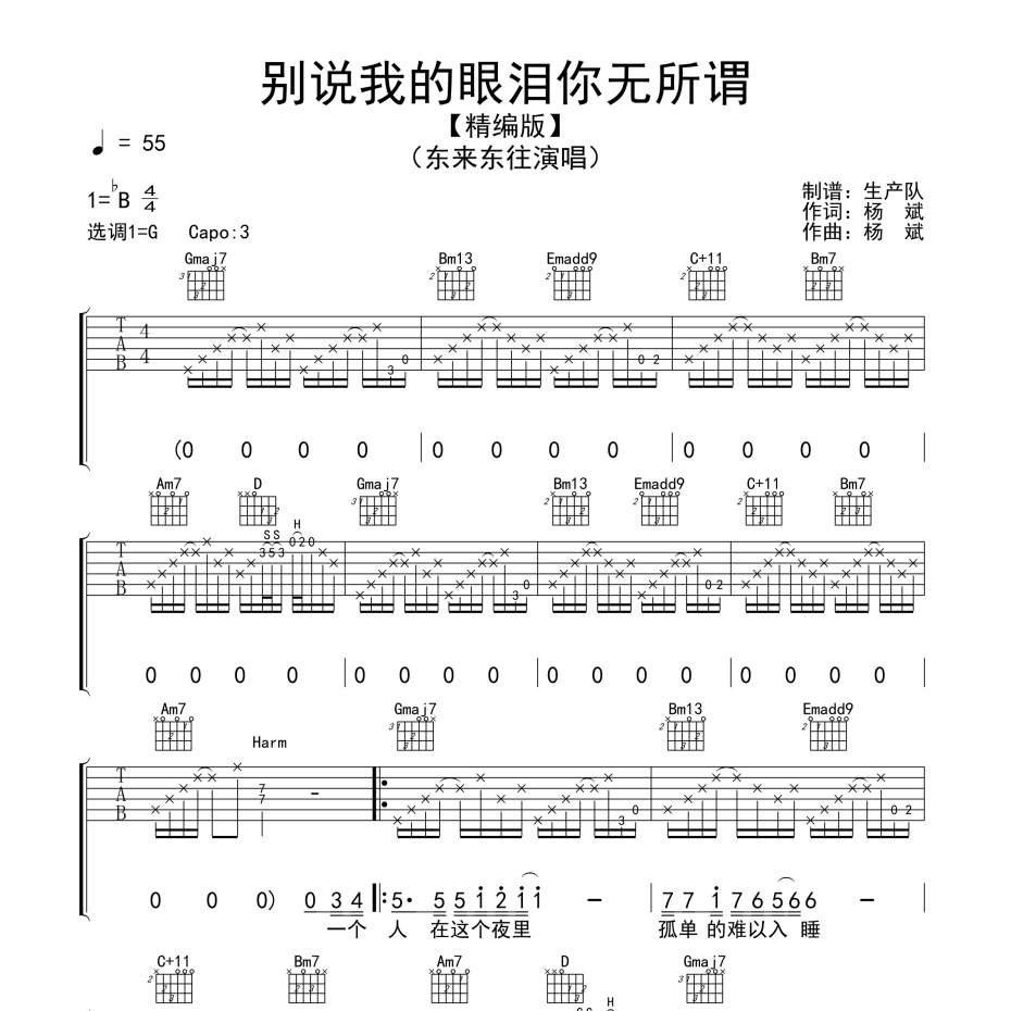 别说我的眼泪你无所谓吉他谱