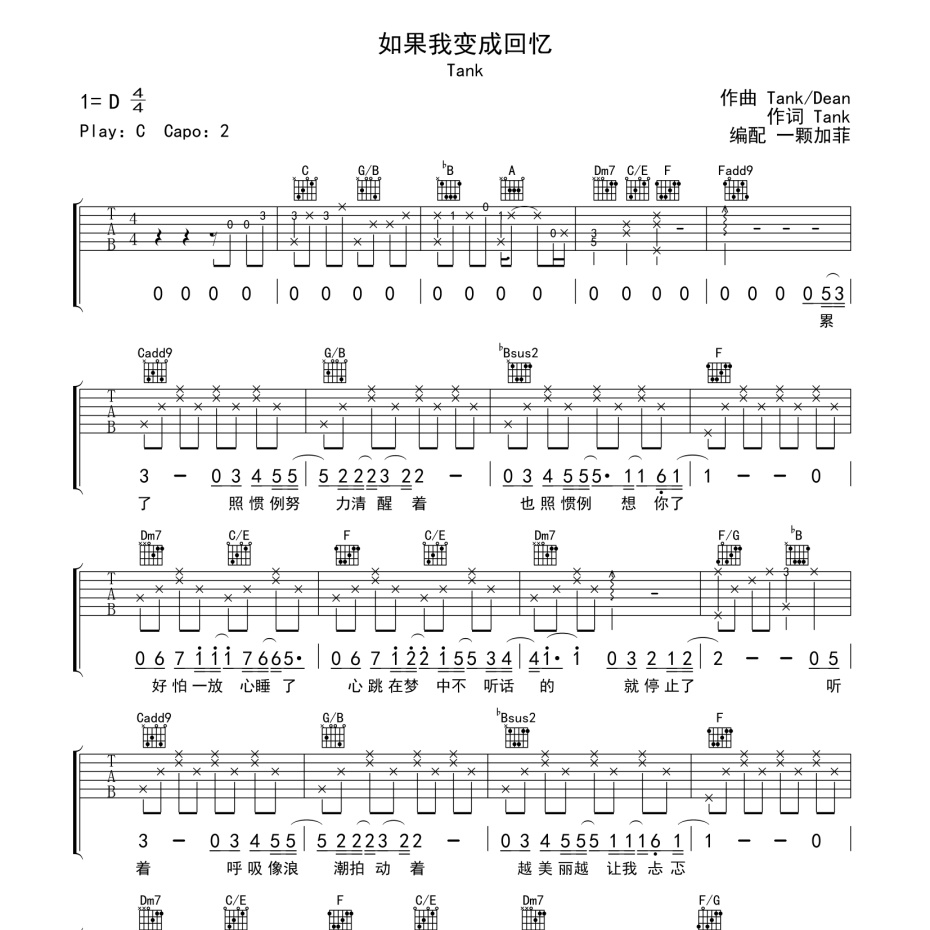 如果我变成回忆吉他谱