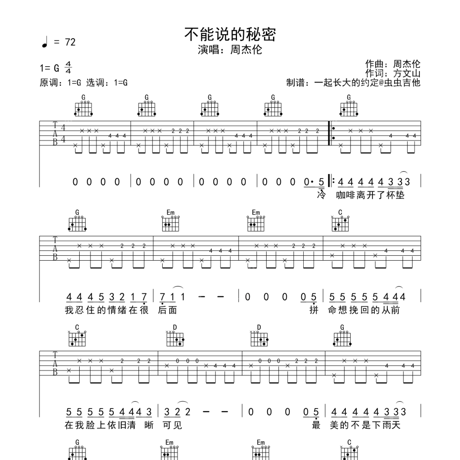 不能说的秘密吉他谱-1