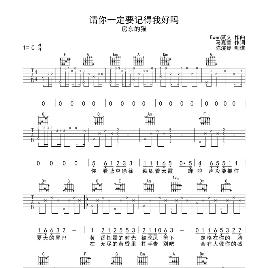 请你一定要记得我好吗吉他谱