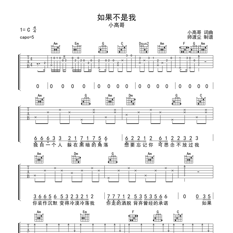 如果不是我吉他谱