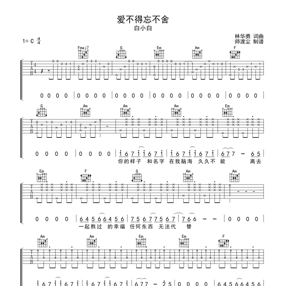 爱不得忘不舍吉他谱