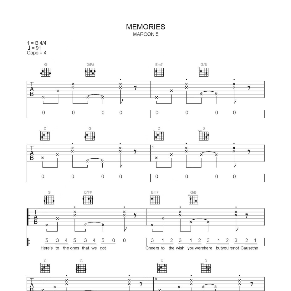 Memories吉他谱-1