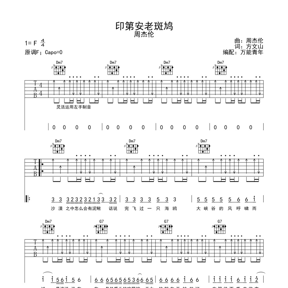 印第安老斑鸠吉他谱