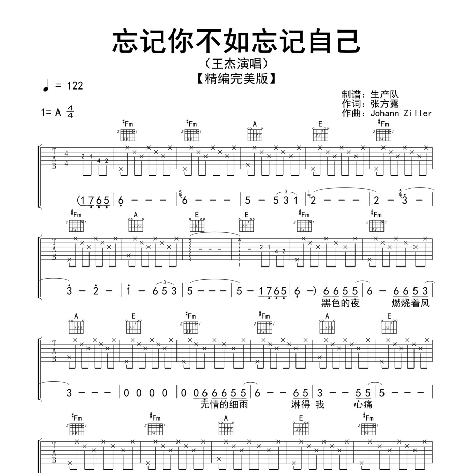 忘记你不如忘记自己吉他谱