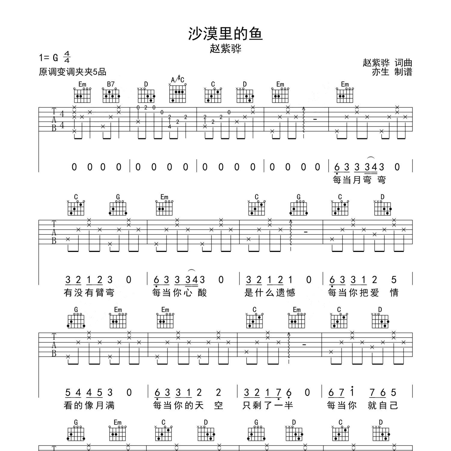 沙漠里的鱼吉他谱