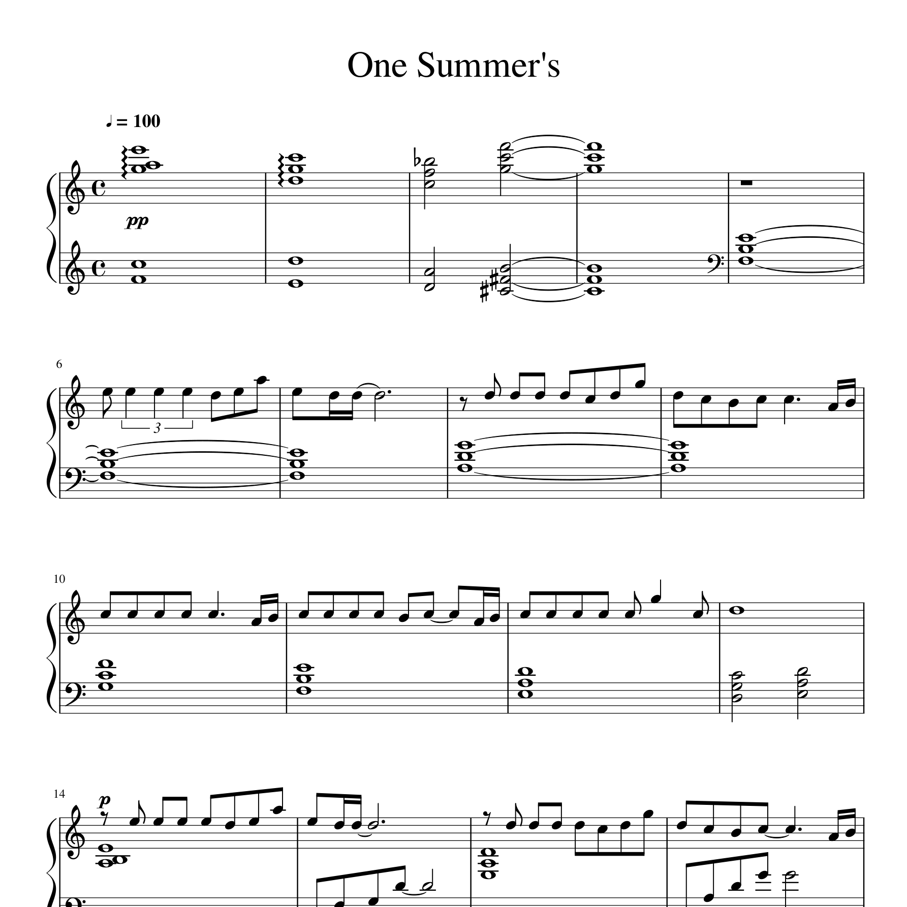 One Summer's钢琴谱