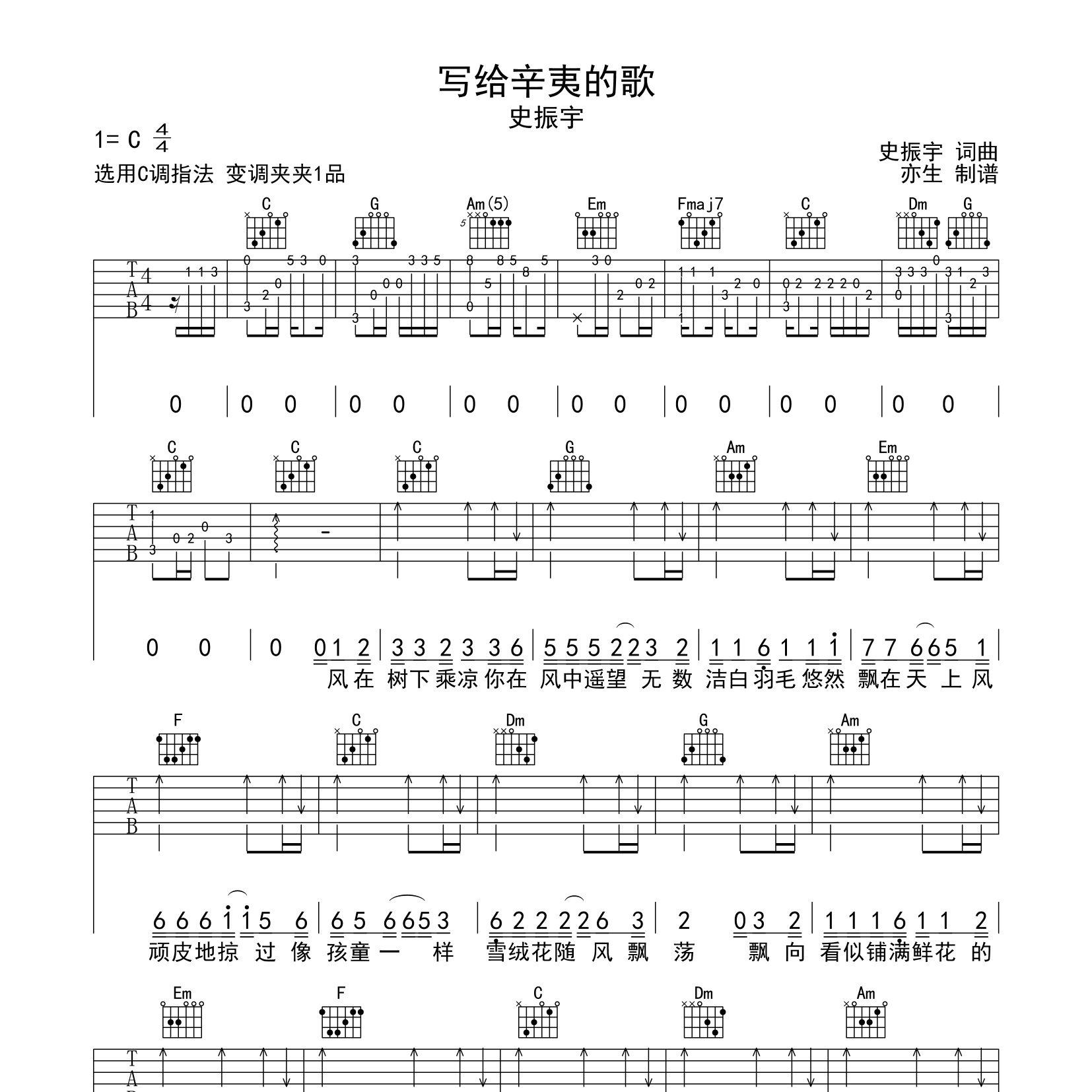 写给辛夷的歌吉他谱