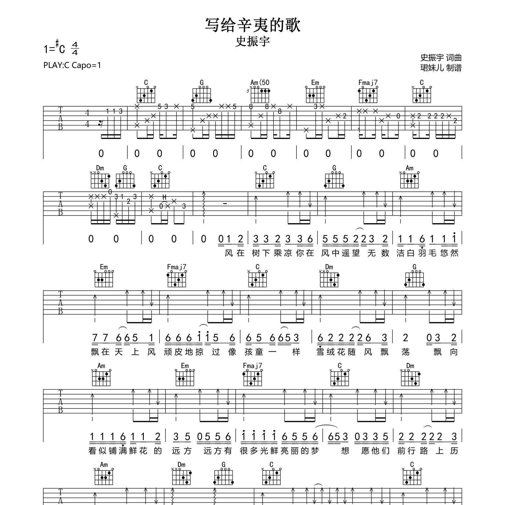 写给辛夷的歌吉他谱