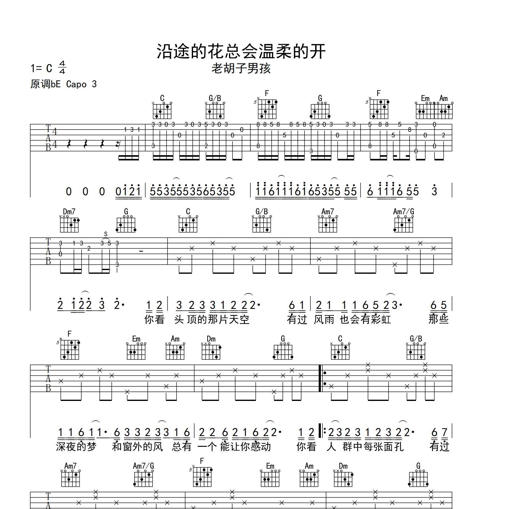 沿途的花总会温柔的开吉他谱