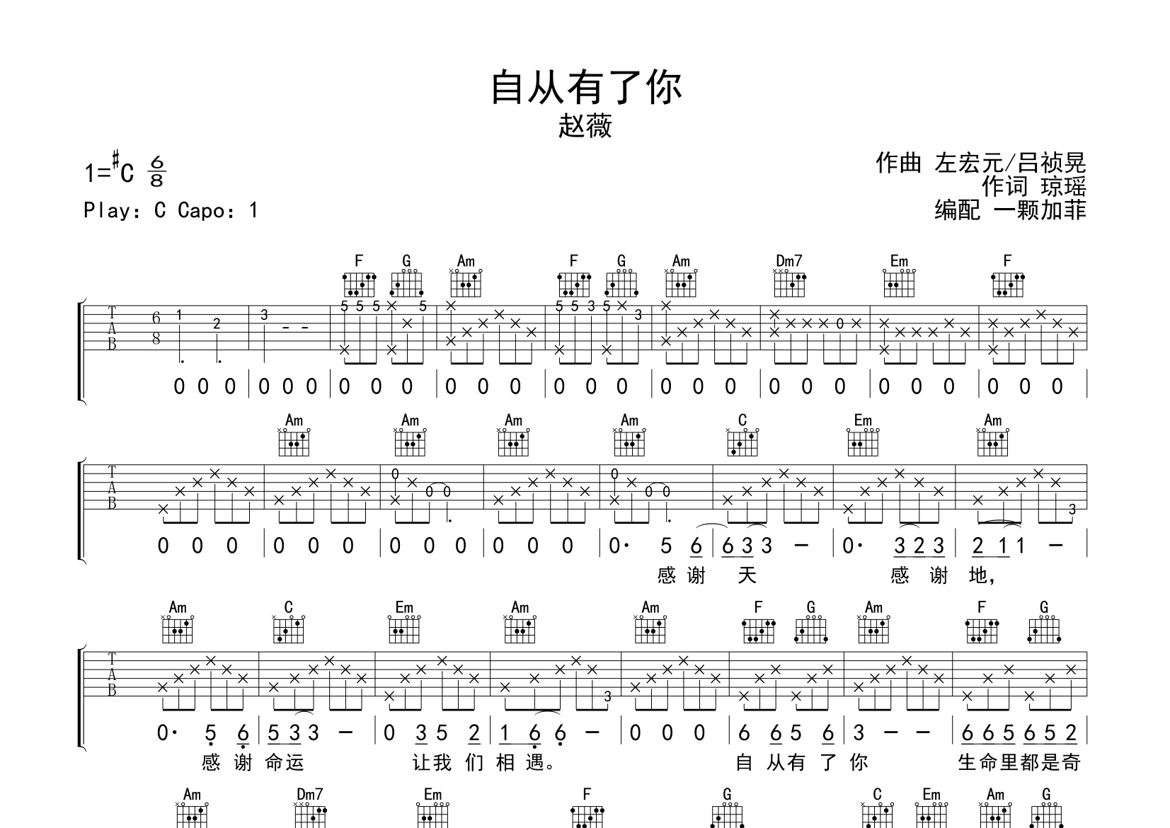 自从有了你吉他谱
