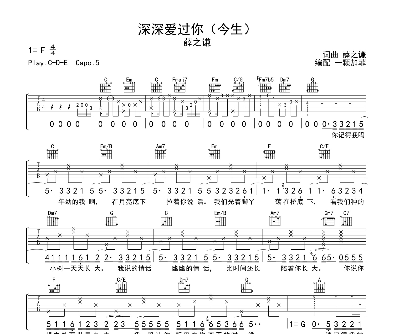 深深爱过你(今生)吉他谱