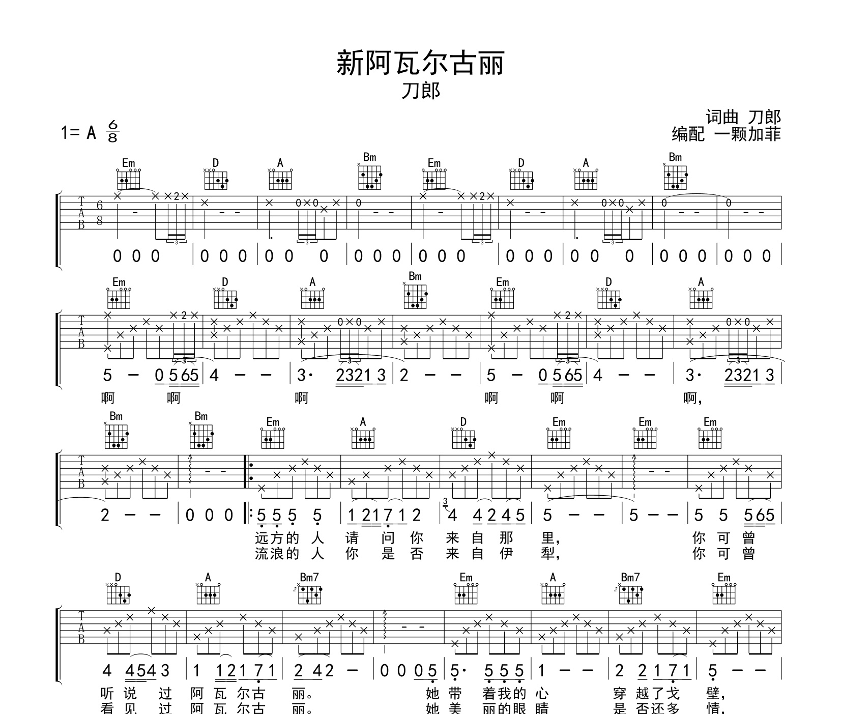 新阿瓦尔古丽吉他谱