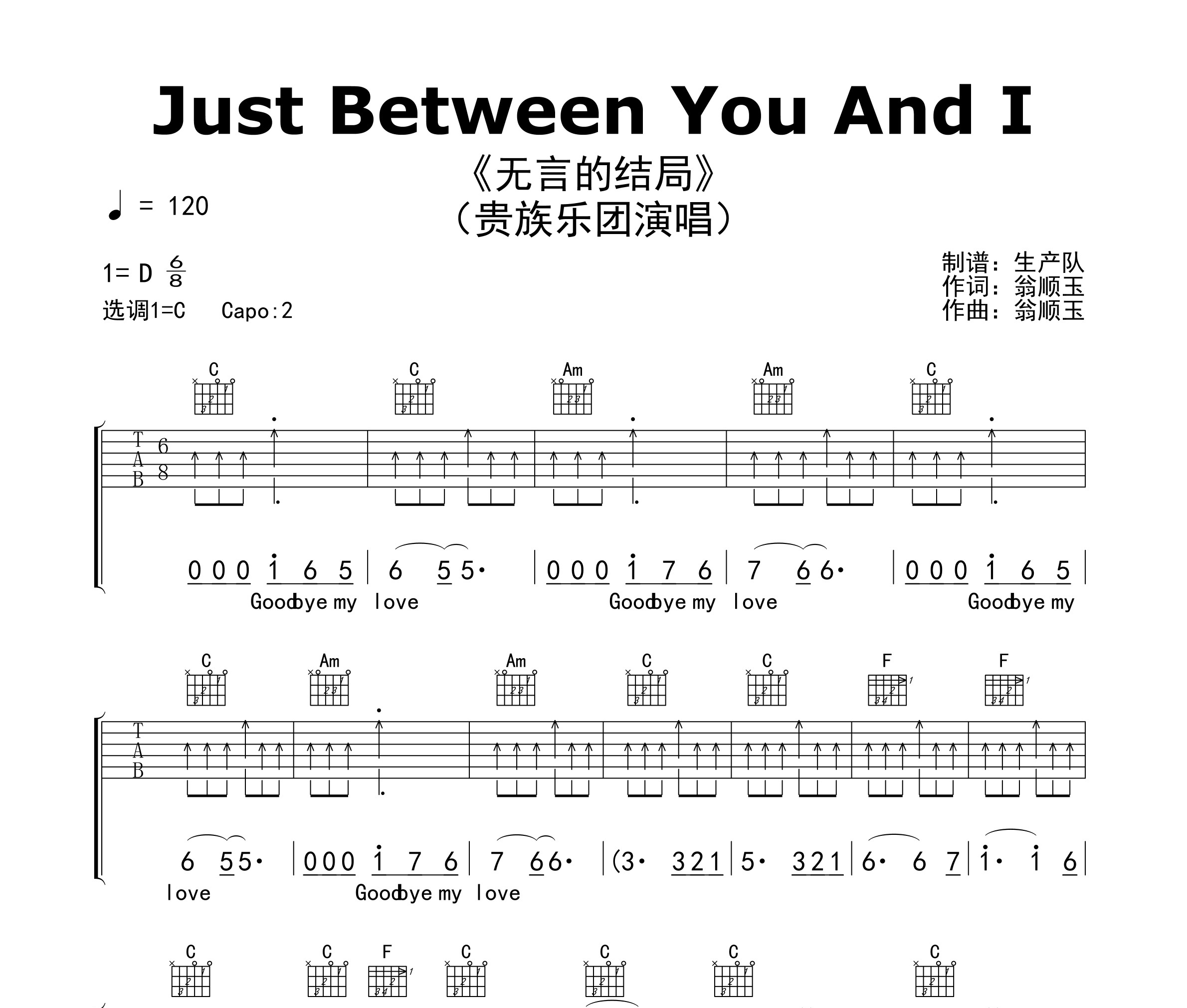 Just Between You And I(无言的结局)吉他谱