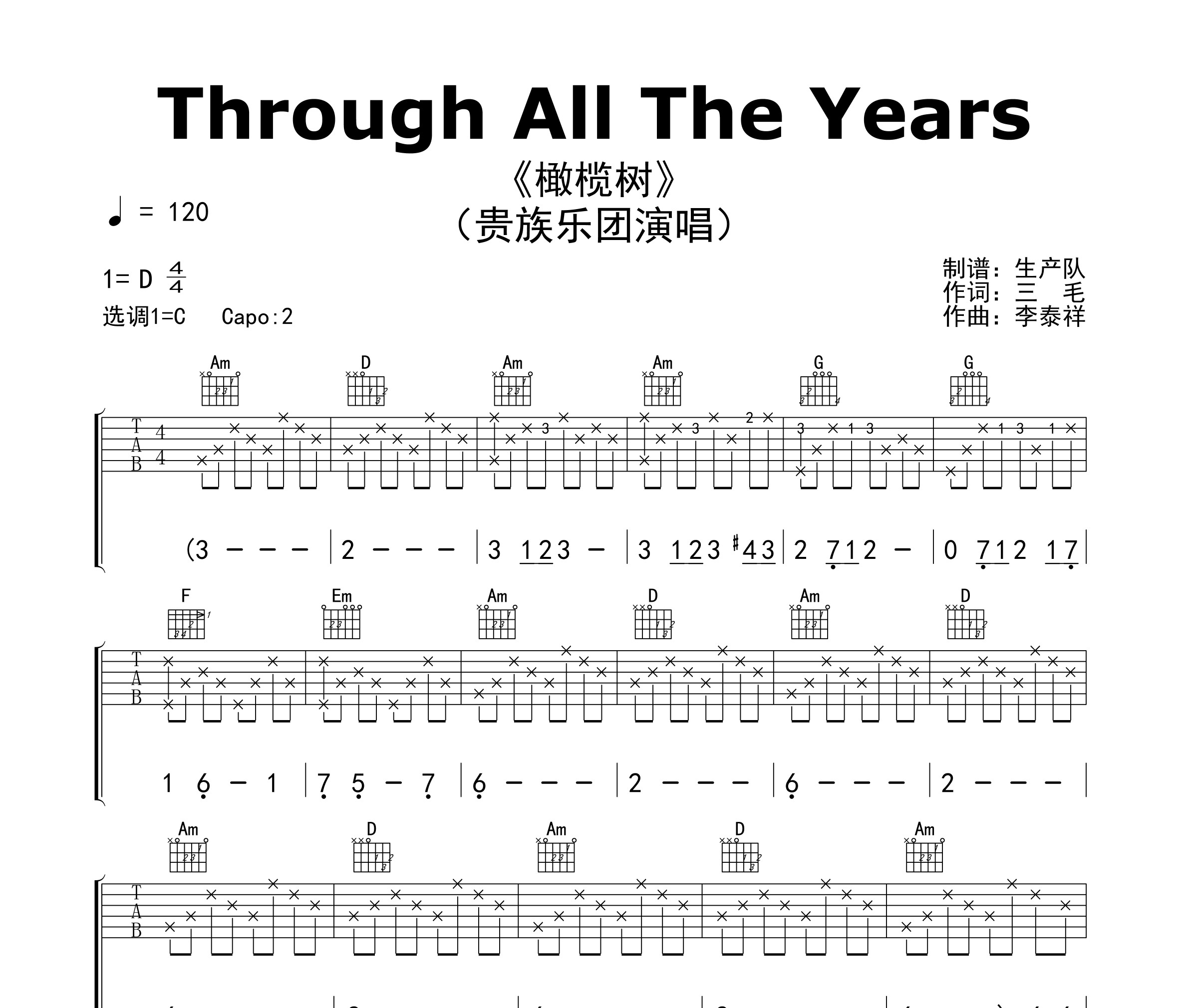 Through All The Years(橄榄树)吉他谱